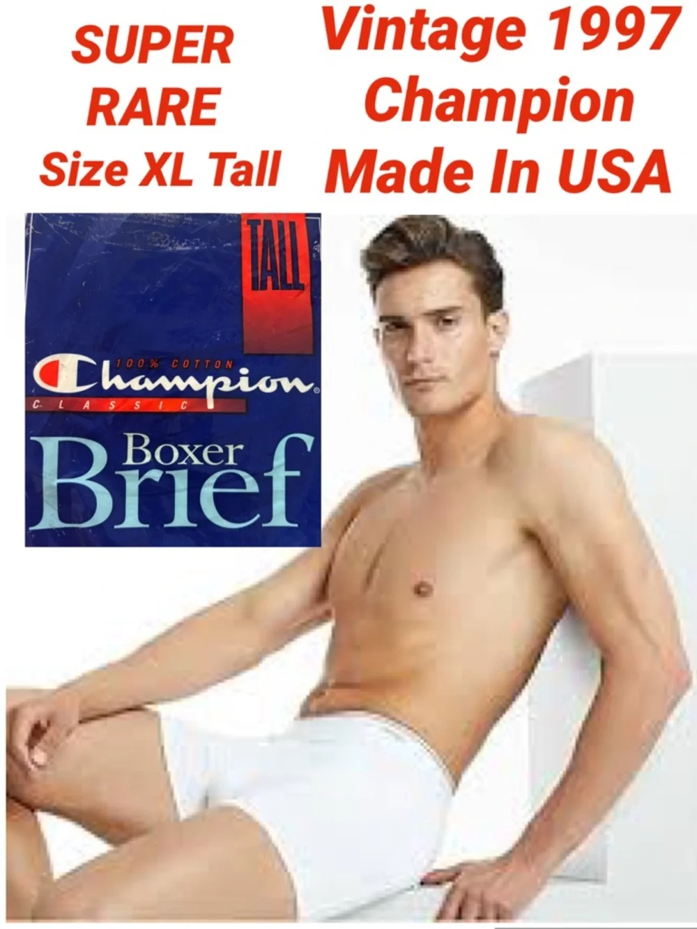 VTG 1997 Champion Boxer Briefs XL TALL White USA Made NOS Deadstock Rare 90s